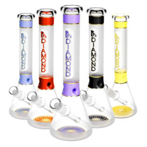 Diamond Glass Stripes Water Pipe-12″/14mmF/Colors Vary