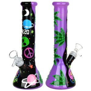 420 Beam Me Up Beaker Glow In The Dark Glass Water Pipe – 9.5″ / 14mm F