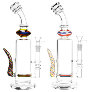 Candy Striped Water Pipe w/ Horn – 12.5″/14mm F/Colors Vary