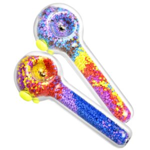 Glowing Frit Filled Glass Spoon Pipe