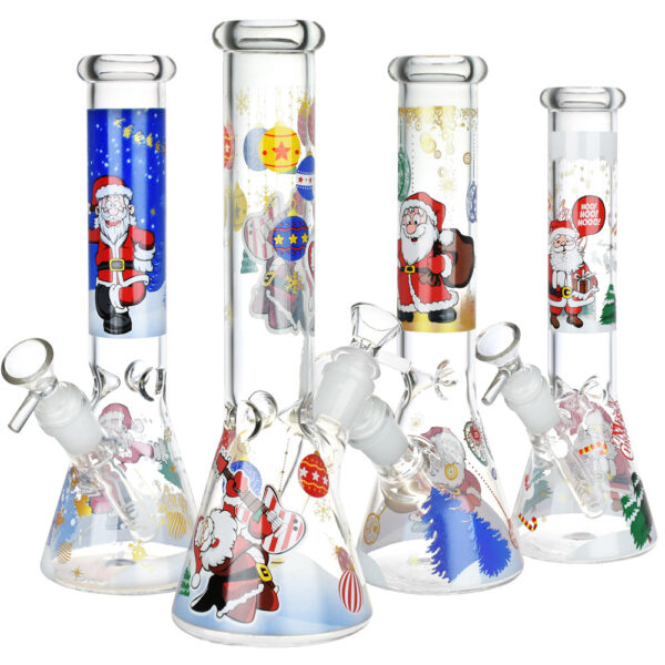 Christmas Themed Glass Water Pipe – 10″ / 14mm F / Designs Vary